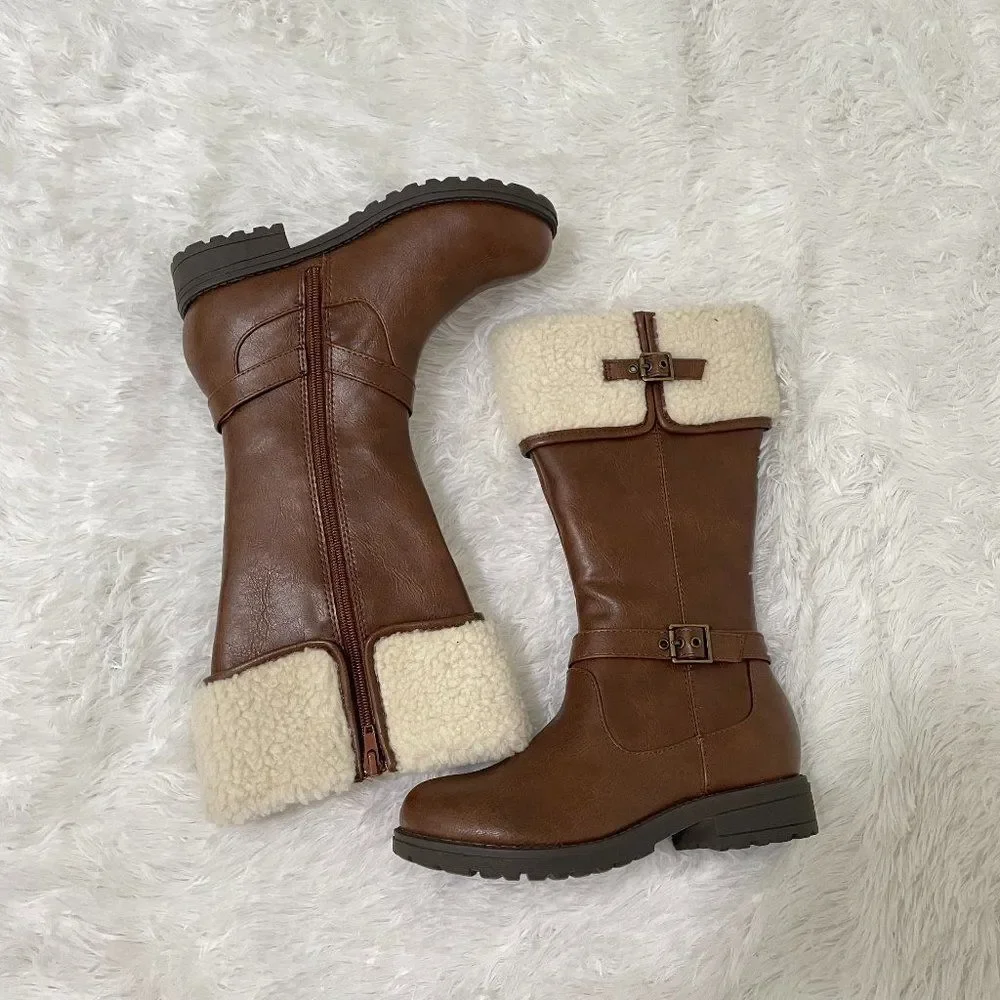 Unr8ed Toddlers Faux Leather Mid Calf Winter Boots Brown Size 3M Winter Casual